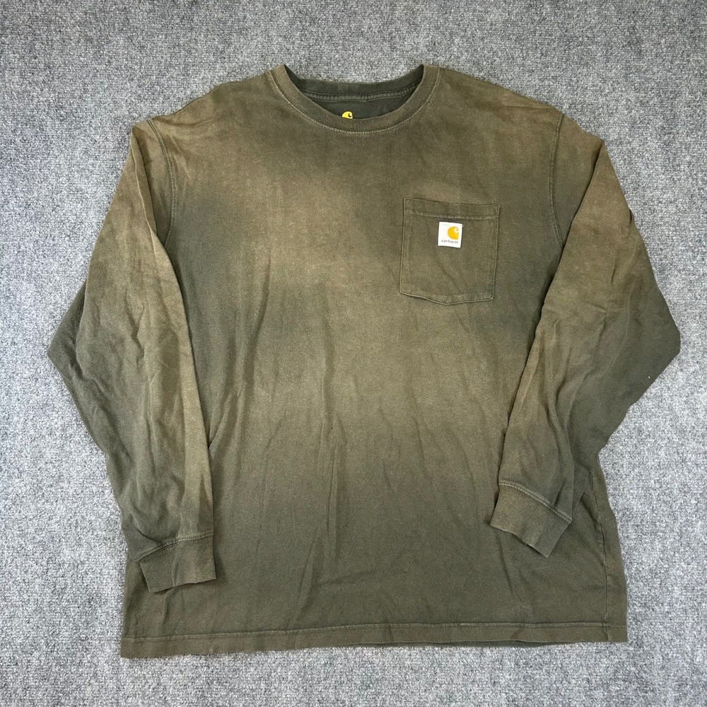 Carhartt Mens XL Original Fit Long Sleeve Pocket T-Shirt Faded Olive Green Tee